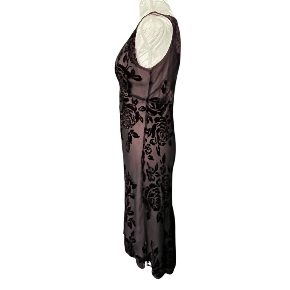Vintage Sz 6 Silk Slip Dress Beaded Velvet Burnout Fairy Goth Witchy Stretchy - Picture 3 of 12